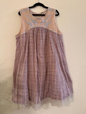 Free People Lavender and Cream Embroidered Gauze Sundress